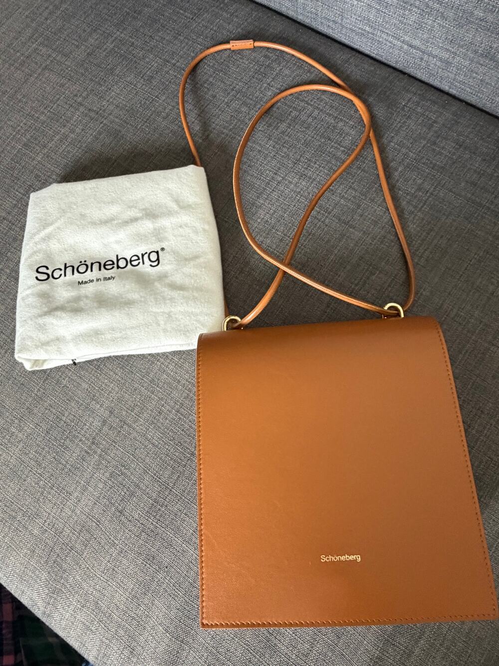 NWT Schoneberg Italy Cognac Leather Shoulder Bag Crossbody Purse Dust Bag - Picture 1 of 7
